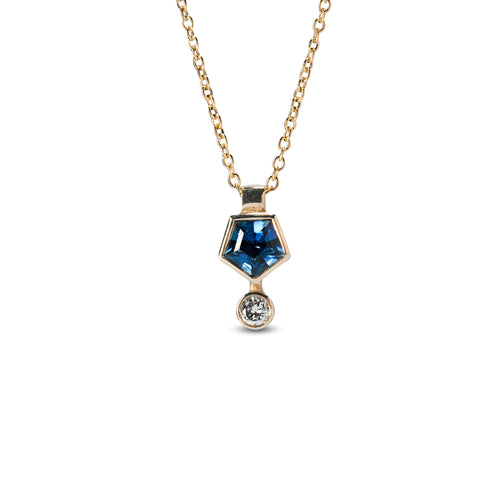 Hexagon Montana Sapphire and Diamond Pendant