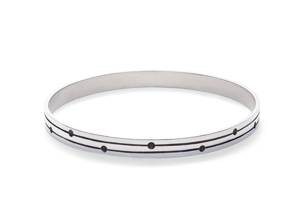 Sterling Silver Bangle - Double Line with Alternating Dots