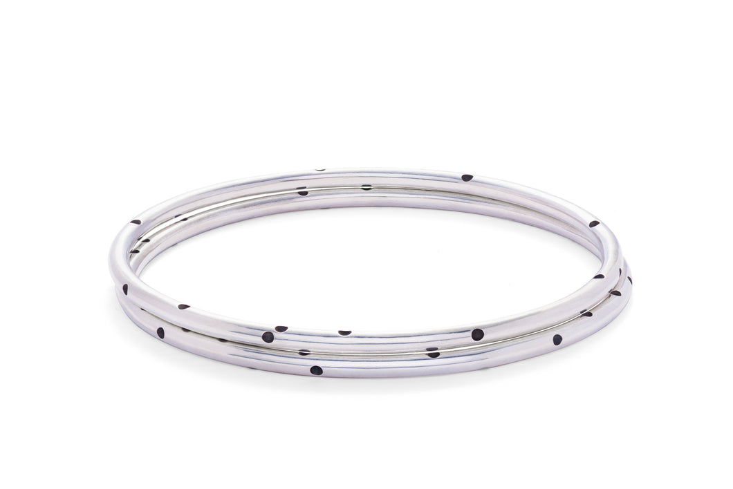 Sterling Silver Round Wire Bangle with Dots