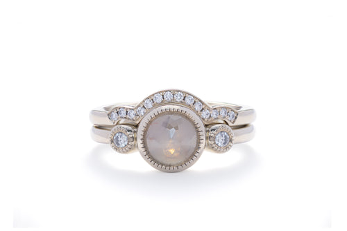 Grey Rose Cut Diamond Ring with Matching Wedding Band
