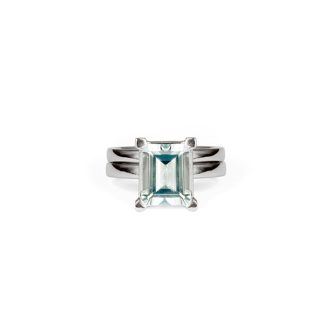 Emerald Cut Aquamarine Set in Platinum