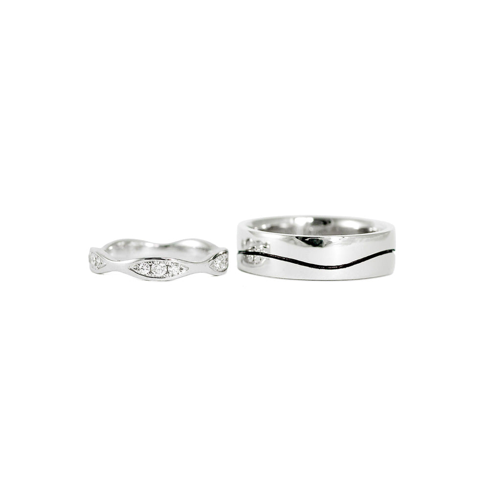 Wave Wedding Band Set